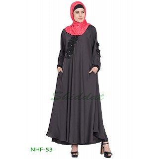 Umbrella abaya with embroidery patchwork- Grey